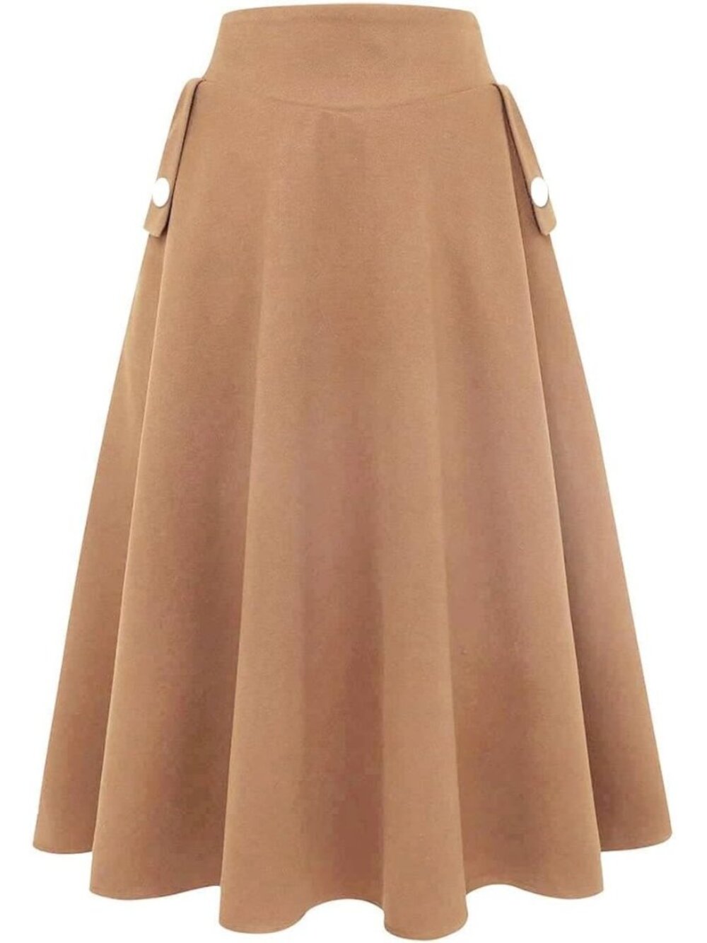 Women's Khaki Fall Winter High Waisted Wool Plaid A-line Long Pocket Maxi Skirt - Picture 4 of 6